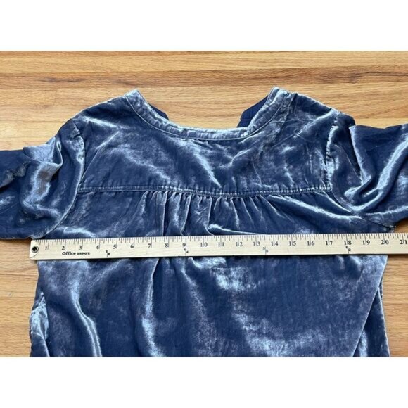 Anthropologie Melody Women's Dress Shift Mini Velvet Split Neck Boho M Blue - Picture 7 of 9
